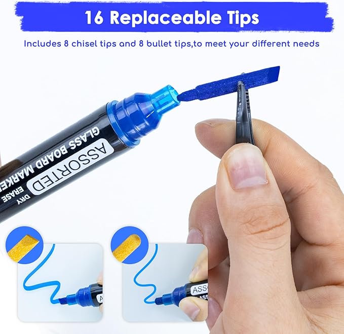 maxtek Dry Erase Markers Chisel Tip, Assorted Colors, Glass Whiteboard Markers for Dry Erase Board, Acrylic Planning Board, Mirrors, Windows, Classroom Must Haves, 8 Count