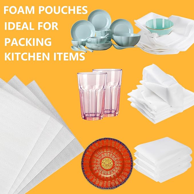 16”x20” 50Pack Foam Pouches, Large Moving Supplies for Packing Dishes Artwork, 0.5MM Thick Cushion Foam Bags for Storing Shipping Breakables, fragile Padding Material Sleeves for Fragile Plates China