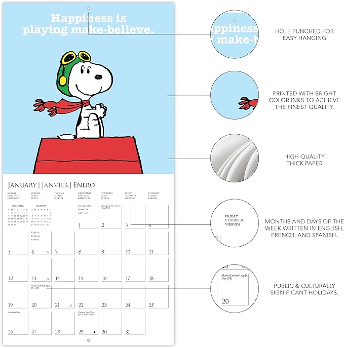 Graphique 2025 Peanuts Mini Wall Calendar | 7” x 7” | Thick Paper | Home & Office Organizer | Large Monthly Grid | 3 Languages & Marked Holidays | 4 Month Preview Page for 2026