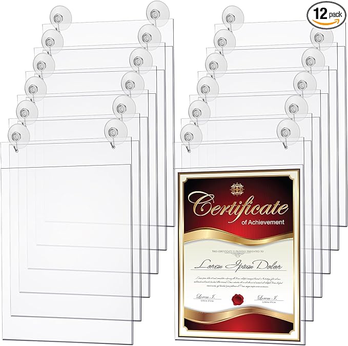 Suzile 12 Pcs Acrylic Window Sign Holder Hanging Acrylic Sign Holder 8.5 x 11 Inch Office Door Signs with Suction Cup Hooks Suction Cup Hangers for Office School Home Store Restaurant