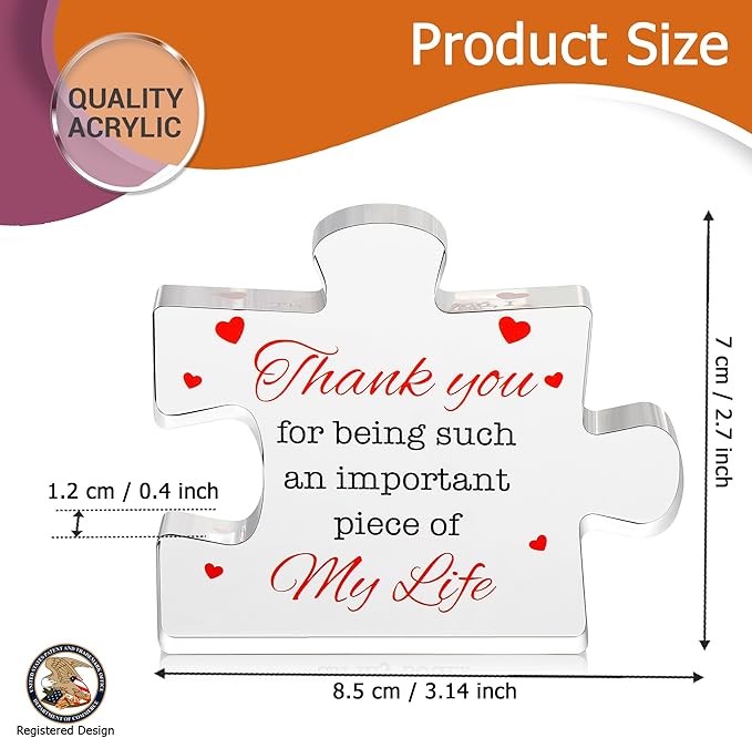 VELENTI Thank You Gifts - Engraved Acrylic Block Puzzle Thank You Present - Paperweights for Women, Men - Gifts for Friends, Coworkers - Heartwarming Therapist, Nurse Teacher Presents