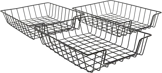 Wire Desk Tray Organizers for Letter-Size Paper, Black Baskets for Classroom (3 Pack)