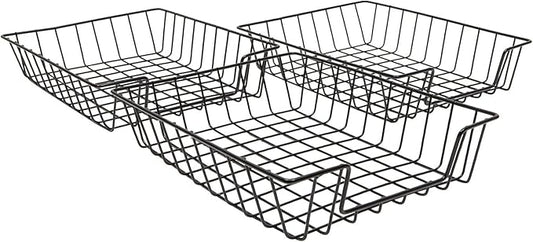 Wire Desk Tray Organizers for Letter-Size Paper, Black Baskets for Classroom (3 Pack)