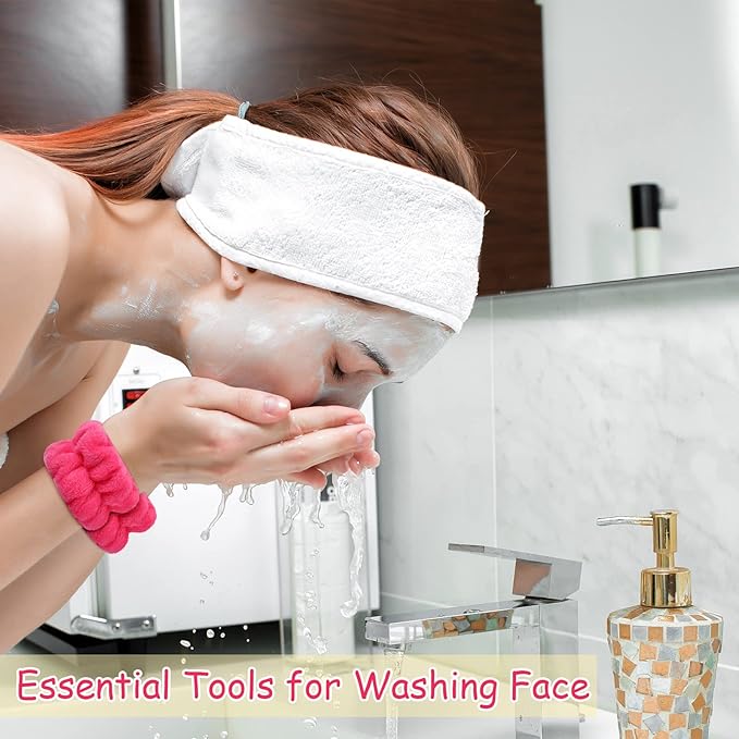 Chuangdi 4 Pairs Wrist Bands for Washing Face Wrist Spa Microfiber Wash Towel Band Scrunchies Absorbent Wristbands Sweatband for Women Prevent Liquid from Spilling