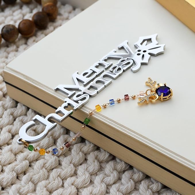 Metal Bookmark Cute Book Accessories Gifts for Women Teacher Readers Book Lovers for Christmas Mother's Day (Merry Christmas Silver)
