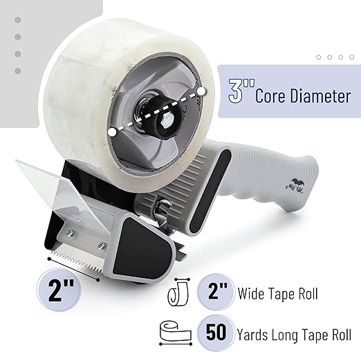 Mr. Pen 2-Inch Black Heavy Duty Packing Tape Dispenser Gun - 2 Pack with 2 Rolls Clear Tape Gun for Packing Boxes & Moving