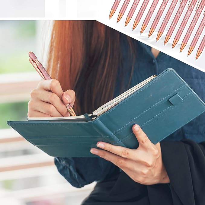 Zonon 12 Pieces Inspirational Pens Bulk Easter Basket Stuffers Motivational Quotes Ballpoint Pens with Stylus Tip Inspirational Gifts for School Office Teachers(Rose Gold,Bible Style)