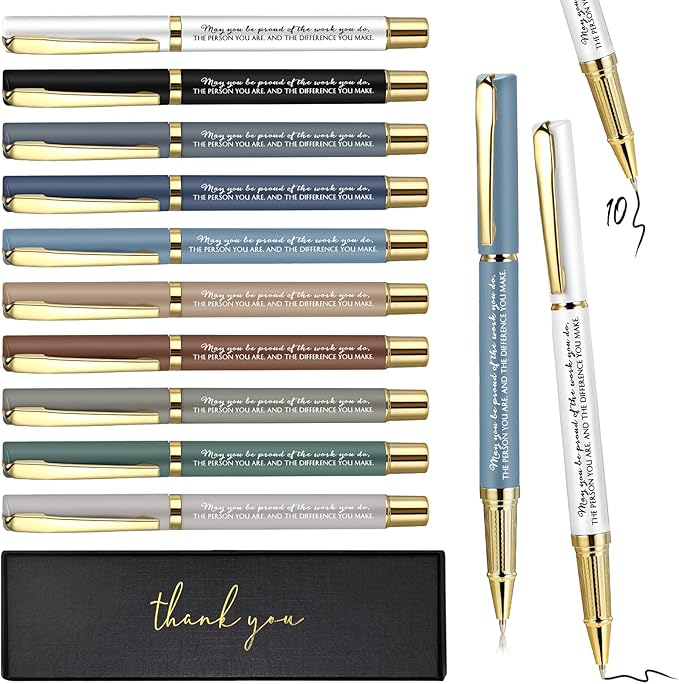 PerKoop 10 Set Thank You Gifts Inspirational Ballpoint Pens with Gift Boxes Bulk Appreciation Party Favors for Employee Coworker Staff Team Friends Office Supplies(Macaron,Proud)
