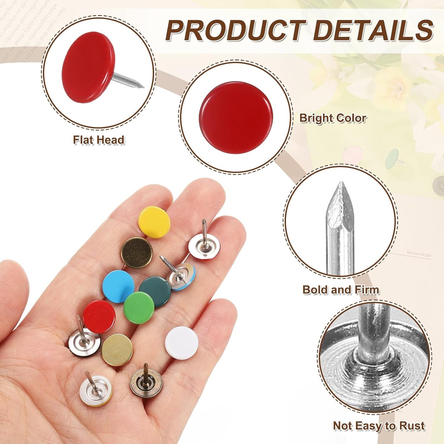 uxcell 120Pcs Push Pins, 11mmx10mm Round Flat Head Decorative Thumb Tacks Upholstery Tacks for Cork Board Office Wall Hangings, Red