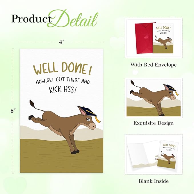 FaCraft Funny Graduation Card for Her Him, Class of 2025 Graduation Greeting Cards with Envelope for Boy Girl Son Daughter, for Graduates High School College 8th Grade (Funny Donkey)