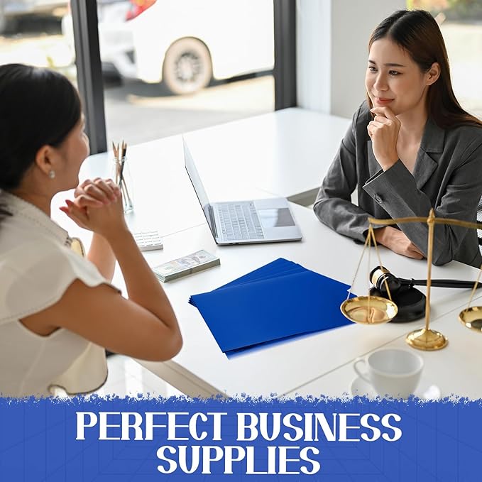 Patelai 50 Pack Pocket Folders Bulk 2 Pocket Heavy Duty Plastic Folders with Pockets Letter Size Folders Business Card Holder for School Office File (Blue)