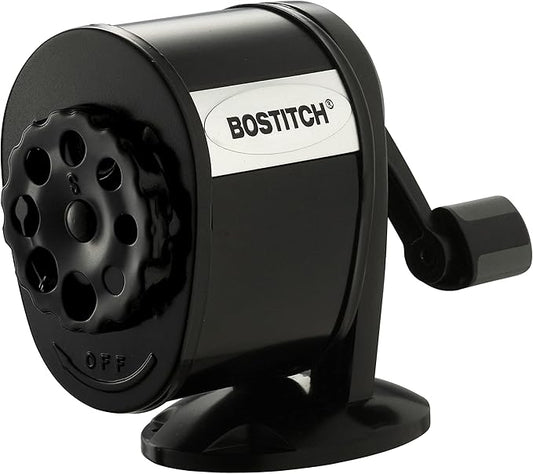 Bostitch Office Wall Mount Manual Pencil Sharpener, Tip Saver, 8 Hole Dial, 6X Longer Cutter Life, Vertical or Horizontal Mounting Black (MPS1-BLK)