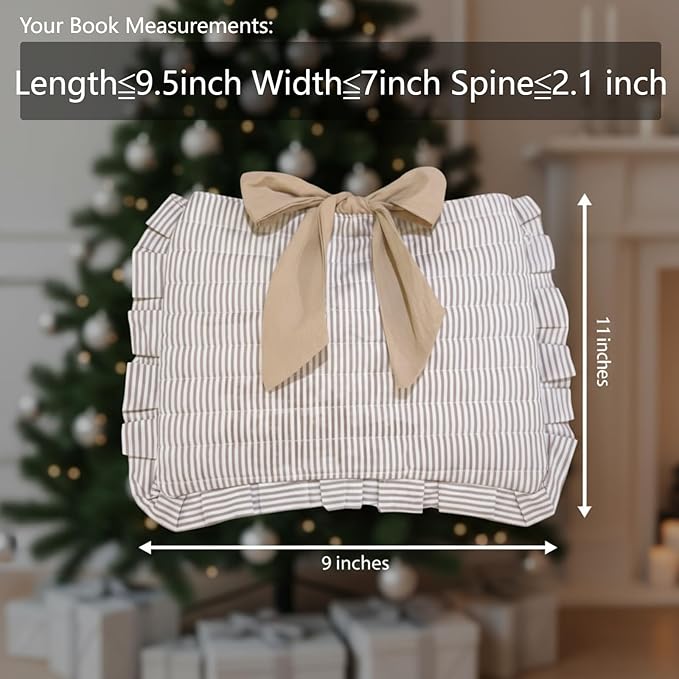 Honoson Quilted Bow Bible Sleeve Book Cover Case Padded Protector Washable Bible Bag Pouch Christian Gift for Women Girls Book Lover Gifts (Khaki Striped)