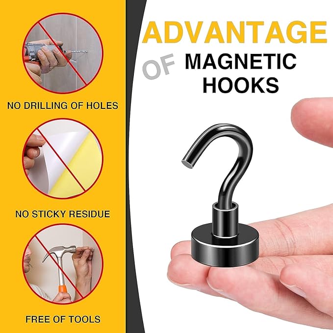 DIYMAG Magnetic Hooks, 30Lbs Strong Heavy Duty Cruise Magnet S-Hooks for Classroom, Fridge, Hanging, Cabins, Grill, Kitchen, Garage, Workplace and Office etc, (75 Pack-Black)