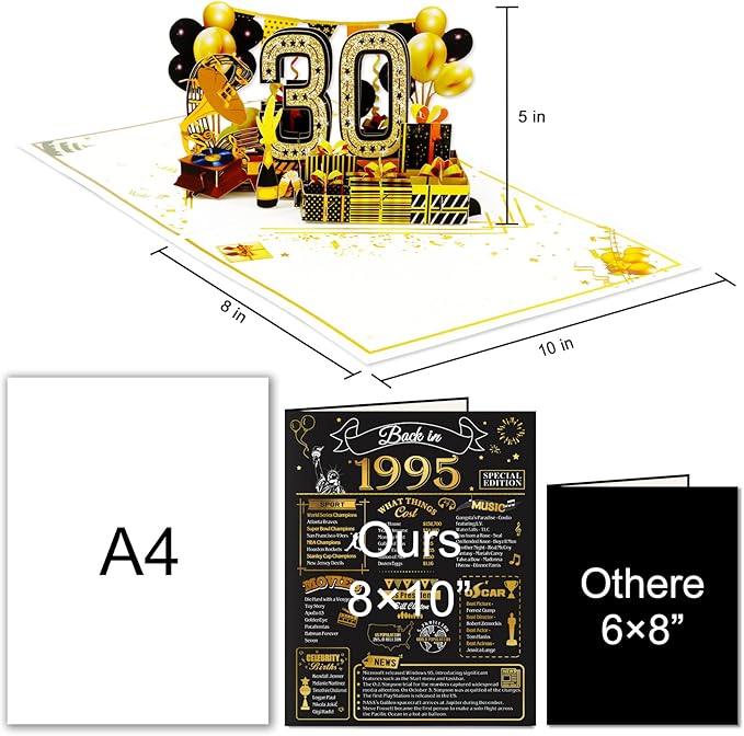 30th Birthday Card for Men Women, 3D Pop Up 30th Birthday Gifts Cards for Him Her, Back In 1995 Funny 30 Year Old Birthday Decorations