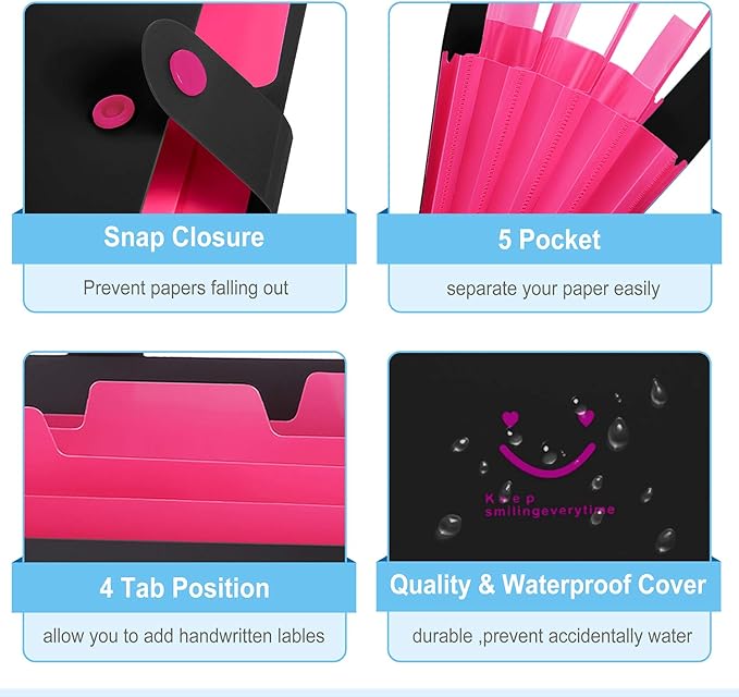SKYDUE Letter A4 Paper Expanding File Folder Pockets Accordion Document Organizer (Black)