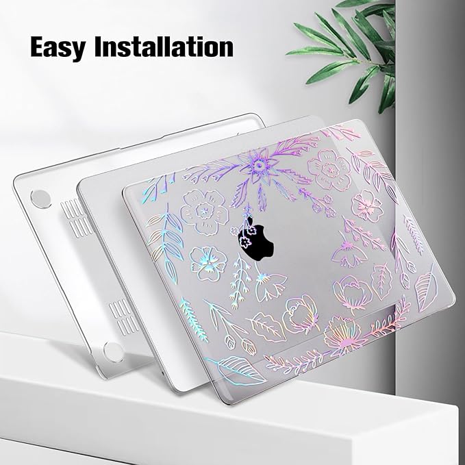 Fintie Case for MacBook Air 13.6 Inch A3113 A2681 (2022 2023 2024 Release) - Snap On Hard Shell Cover for MacBook Air 13.6" M2 M3 Chip with Liquid Retina Display and Touch ID (Garden-Clear)