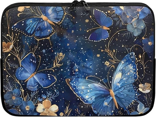 Butterfly Flower Laptop Sleeve for Women 13 inch Laptop Protector with Multiple Uses Computer Carrying Case Portable Tablet Bag Lap Top Case Men Laptop Protector Galaxy Blue