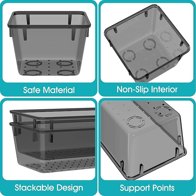 23 PCS Clear Plastic Drawer Organizers Set, 4 Size Desk Drawer Organizer Trays for Makeup, Jewelry, Kitchen Utensils, Gadgets and Office Accessories, Black