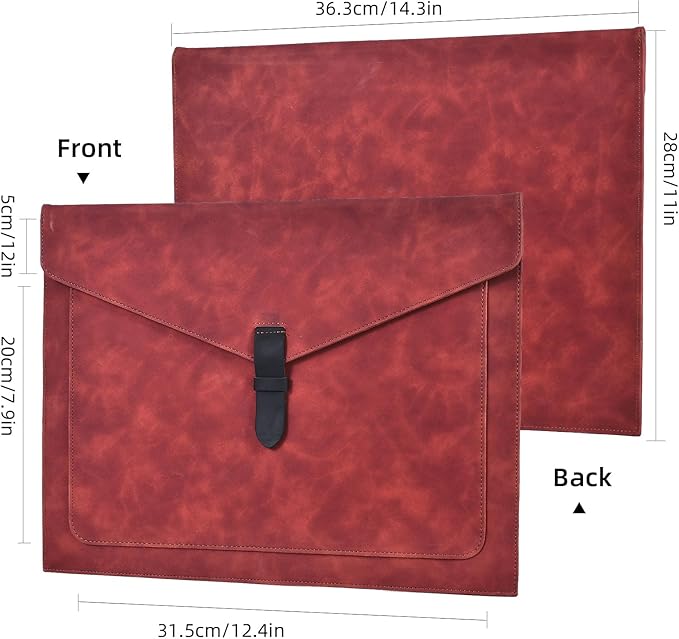 Red Leather File Folder Letter Size, File Organizer, Important Document Folders with Pockets, Document Organizer, Laptop Sleeve Notebook Case, Paper Storage, A4 Envelopes Filing Folder