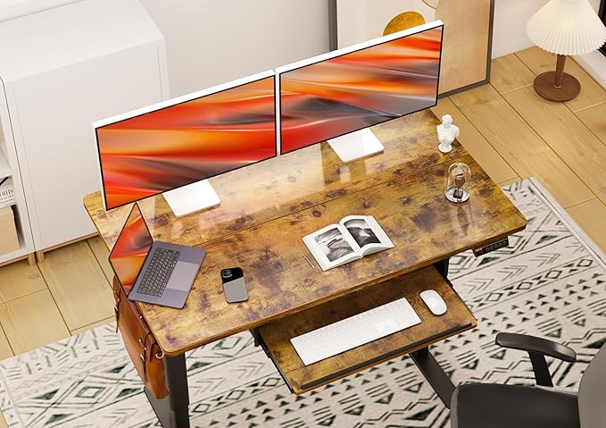 Standing Desk with Keyboard Tray, Standing Desk Adjustable Height, Raising Desks for Home Office and Computer Workstation, 48 Inches, Rustic Brown