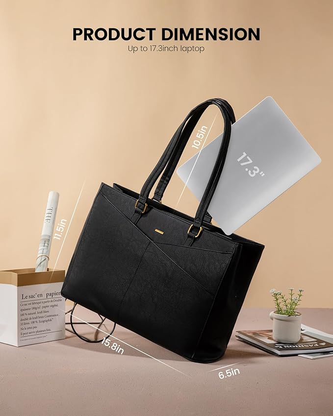 LOVEVOOK Laptop Bag for Women,17.3 Inch Laptop Tote Bag for Women,Vintage Leather Work Tote Bags Computer Teacher Bag,Waterproof Business Bag Office Briefcase