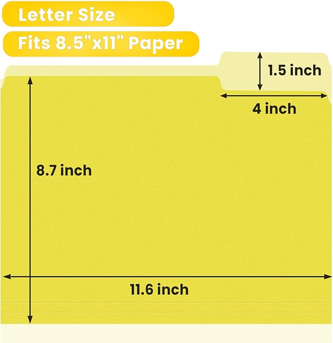 SUNEE File Folders Letter Size Yellow, 100 Pack Manilla Folders 8.5 x 11 1/3-Cut Tabs, Colored File Folders Office Home School for Documents Files Paper