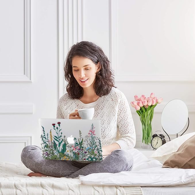 Case for MacBook Pro 13 inch M2 M1 A2338 A2289 A2251 A2159 A1989 A1706 2023-2016 Release with Touch ID, 6 in 1 Matte Clear Shell&Keyboard Cover&Screen Protector&Webcam Cover, Garden Flower