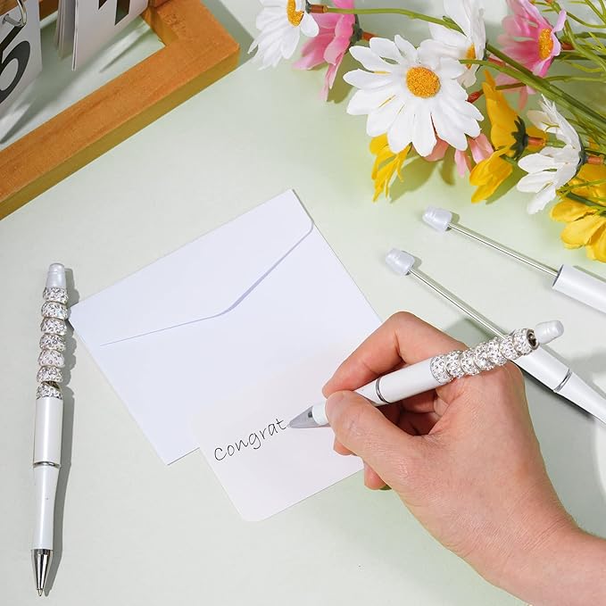 jiebor 30Pcs White Beadable Pens Plastic Bead Pen Black Ink Ballpoint Pens Diy Pens Cute Cool Pens for Teacher Bridal Graduation Gift Office Supplies