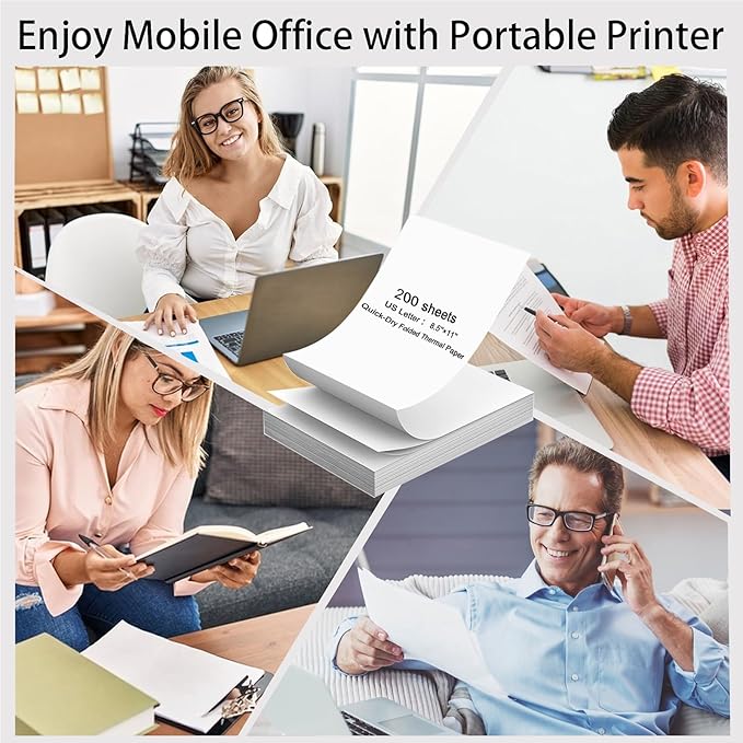 200 Sheets, Thermal Printer Paper 8.5 x 11 Inch, Folded US Letter Size, Suitable with Most Thermal Portable Printer, Such IOO.., Munb.., Jad.., Hpr.., Phome.., Quick-Drying, Waterproof(Keep 3 Years)