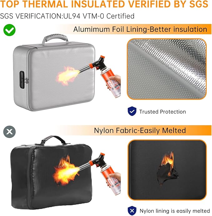 DocSafe 5200°F Document Organizer with Lock,Upgraded Heat Insulated Fireproof＆Waterproof Box 8 Layers File Organizer,Portable Home Travel Safe Storage for Important Documents, Files,Silver (Soft)