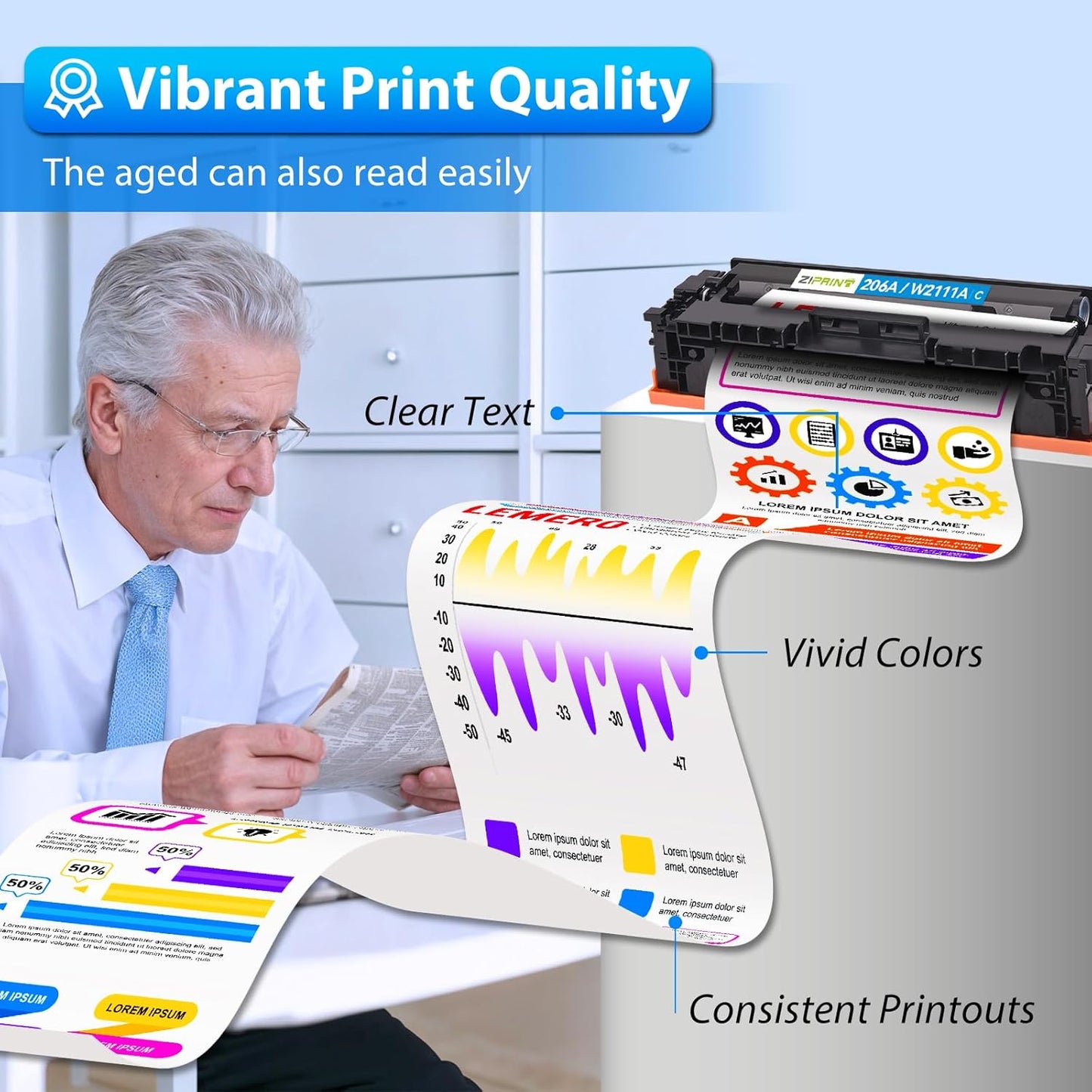 ZIPRINT 206A Toner Cartridges 4 Pack Compatible Replacement for HP 206A 206X for Color Laserjet Pro MFP M283fdw M283cdw M283fdn M282nw Pro M255dw M255nw M283 M255 Printer W2110A W2110X (with chip)