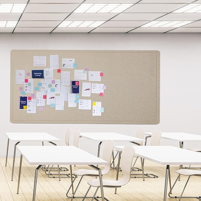 Extra Large Bulletin Board - 96 x 48 Inches, Decorative Felt Pin Board for Wall - 8' x 4' Foldable Photo Display Board with Self-Adhesive Tape, Includes 20 Push Pins - Beige Brown
