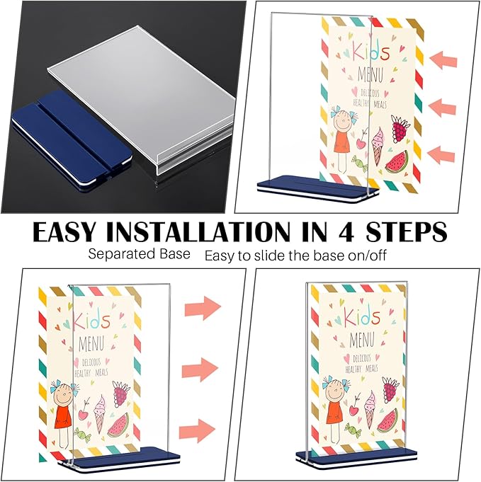 Youyole 24 Pack Acrylic Sign Holder 4 x 6'' Clear Table Sign Holder Double Sided T Shape Plastic Display Holder Menu Stand Business Store Sign Holder for Wedding School Office Hotel Party(Navy Blue)