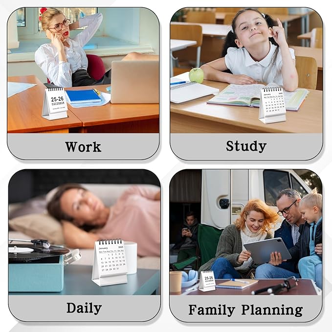 Mini Desk Calendar 2025.1-2026.6 Small Desktop Calendar 2025-2026 Standing Flip Calendar Small Desk Calendar 2025-2026 for Home Office School(White)
