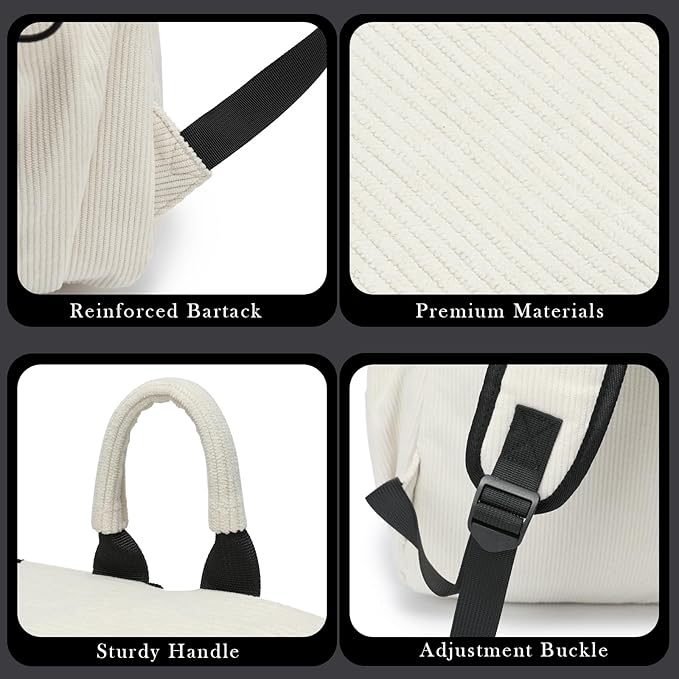 YGR Laptop Backpack for Women and Men, Waterproof Lightweight Travel Daily Rucksack Casual 15.6 inches Computer Bags for College, White Corduroy