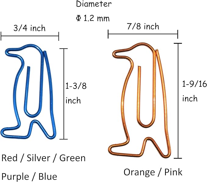 60 pcs Cute Paper Clips, Penguin Shaped Paper Clips Bookmarks, Penguin Gifts for Women Kids Coworkers Teachers