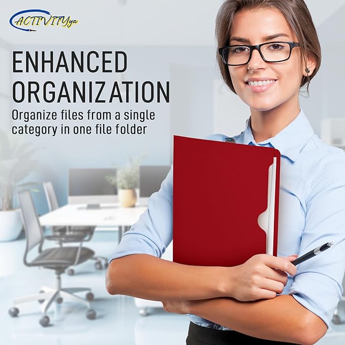 Red File Jackets, Flat-No Expansion, Letter Size, Reinforced Straight-Cut Tab, 10 Pack