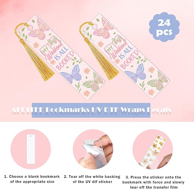 AFRITEE UV DTF Bookmark Stickers - 24 Pcs Boho Butterfly Flowers Acrylic Blank Bookmarks Double-Sided Sticker Uvdtf Decals About Plant Theme, Coquette Bow Rub on Transfer Decal for DIY Booklover Gifts