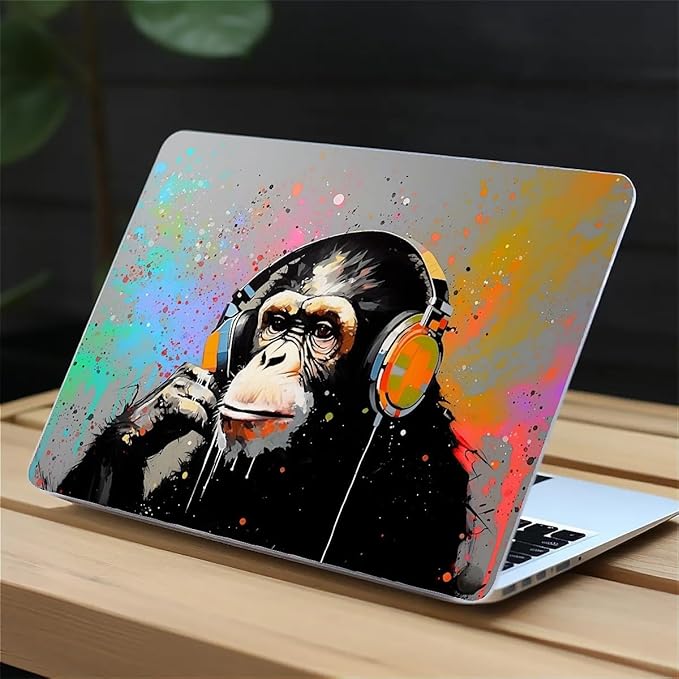 Compatible with MacBook Air 13.6 Inch Case 2024 2023 2022 Release Model A3113 M3 A2681 M2, Music Monkey with Headphone Hard Plastic Shell Cover Case