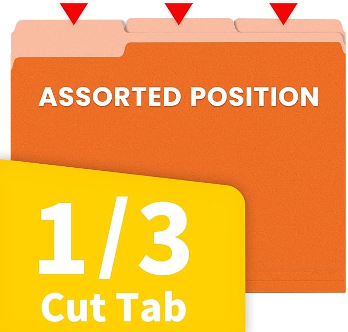 SUNEE File Folders Letter Size Orange, 100 Pack Manilla Folders 8.5 x 11 1/3-Cut Tabs, Colored File Folders Office Home School for Documents Files Paper