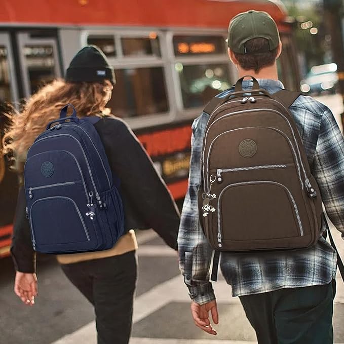 Casual Lightweight Travel Laptop Backpacks Water Resistant Large Nylon Backpack for Men Women Hiking Camping Cycling Packback Daypack, Fits 17.3 Inch Laptop and Notebook - Coffee