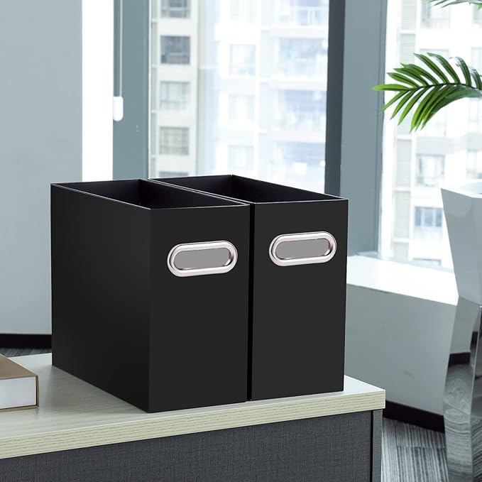 Oterri File Organizer, Small Storage Box, Cardboard File Folder Organizer, Collapsible File Box, Hanging File Organizer for Letter Size, Portable File Box with Handle, Only Box（Black，8 Packs）