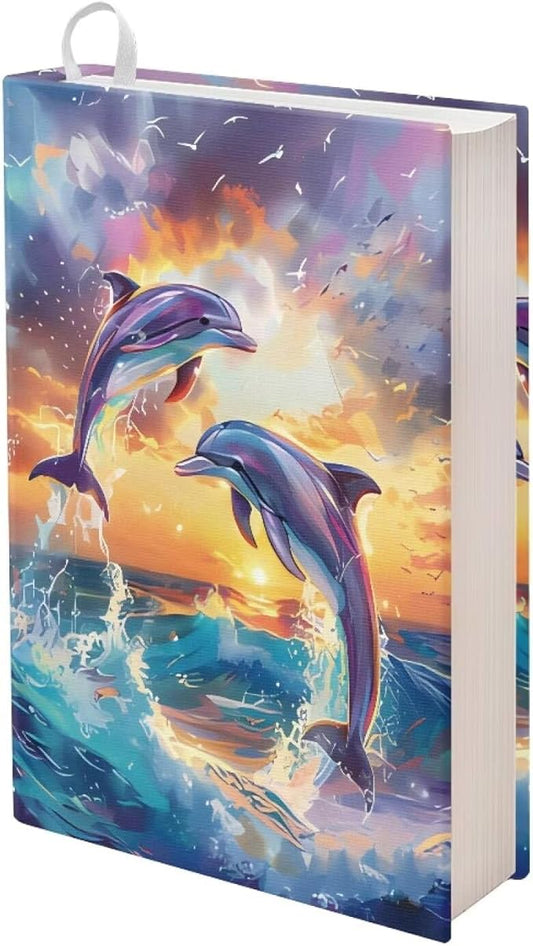 Gomyblomy Dolphin Print Book Cover Book Sleeve for Textbooks, Cute Animal Print Jumbo Bible Book Sox Protective Book Covers Hard Book Covers Reusable Textbook Jackets School Supplies