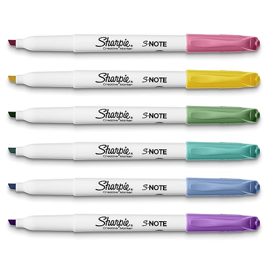 SHARPIE S-Note Creative Colouring Marker Pens | Highlight, Write, Draw & More | Assorted Pastel Colours | Chisel Tip | 6 Count