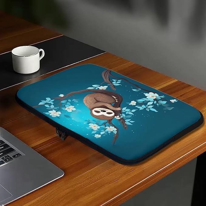 Cute Sloth Laptop Protective Sleeve for Women Men 12 inch Computer Sleeve Neoprene Lap Top Case Portable Computer Carrying Case Flower Briefcase Suitable for Travel School Office Pouch