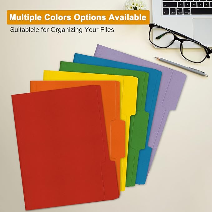 ViVin File Folders, Fits 8.5 x 11 Letter Size Paper, 1/3-Cut Tabs, 120 Pack Manilla Colored File Folders, Perfect for Home, Office, and School Documents File Paper(Multicolored)