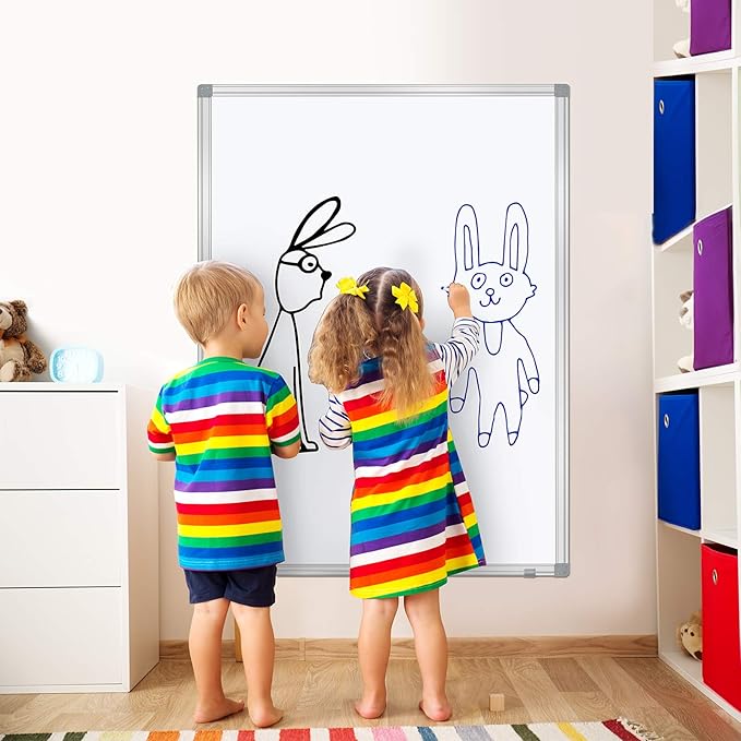 Dry Erase Board for Wall Aluminum Presentation Magnetic Whiteboard with Long Pen Tray, Wall-Mounted White Board for School, Office and Home (40"x30")