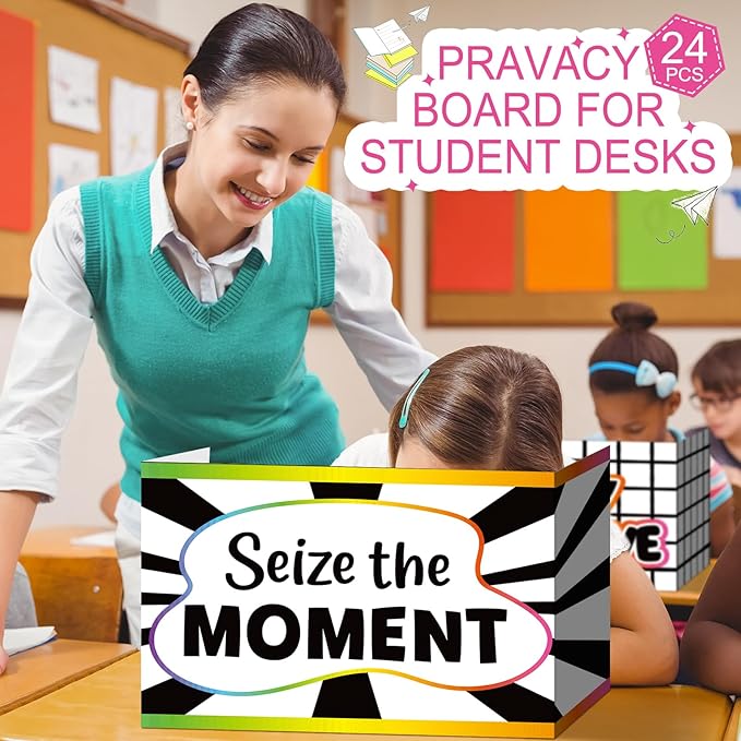 Honoson 24 Pcs Bulk Inspirational Privacy Folders for Students Cardboard Test Privacy Boards Motivational Words Desk Dividers Shield for Classroom School Study Supplies, 6 Styles(Polka Dot)