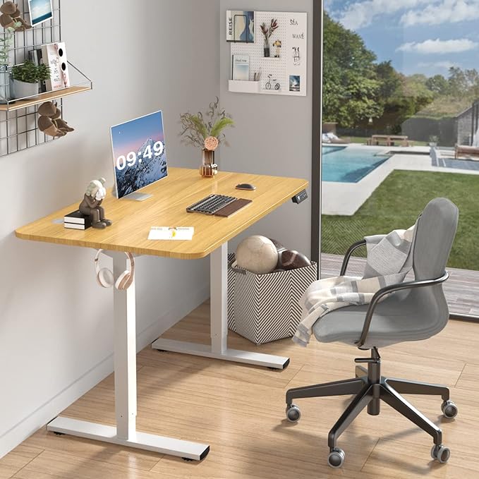 Furmax Electric Height Adjustable Standing Desk Large 40 x 24 Inches Sit Stand up Desk Home Office Computer Desk Memory Preset with T-Shaped Metal Bracket, Wood